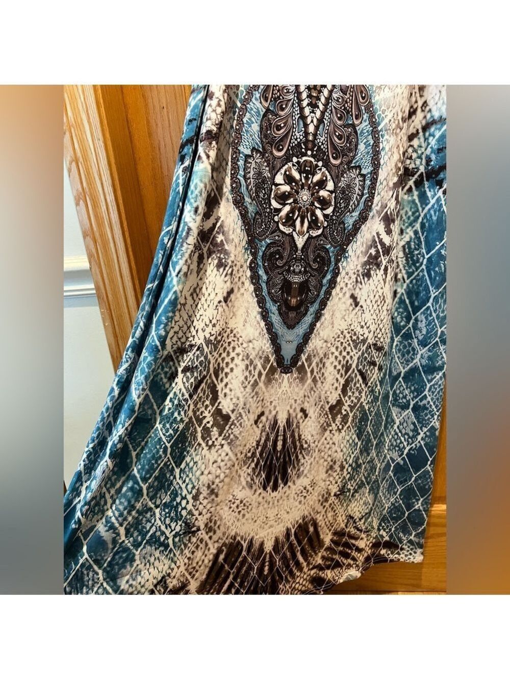 Women's Blue Snakeskin Print Bohemian Maxi Cami Dress Large - Picture 5 of 15